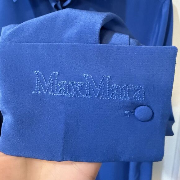 Max Mara Womens Silk Tunic Top Blouse Womens Blue Button Down Shirt *Size XL - Picture 10 of 13